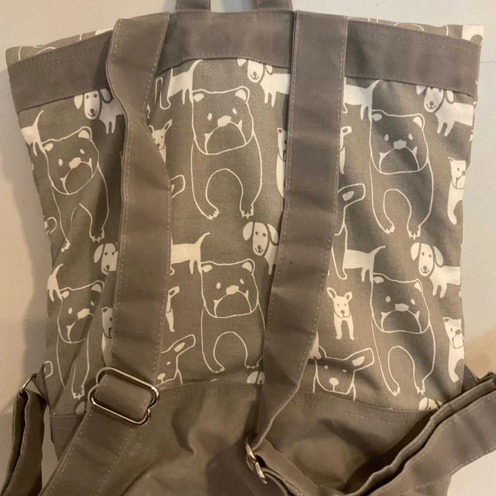 Gray and White Backpack with Dogs